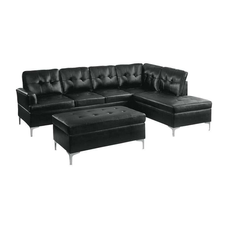 McCafferty Faux Leather Sectional Sofa with Ottoman - Black