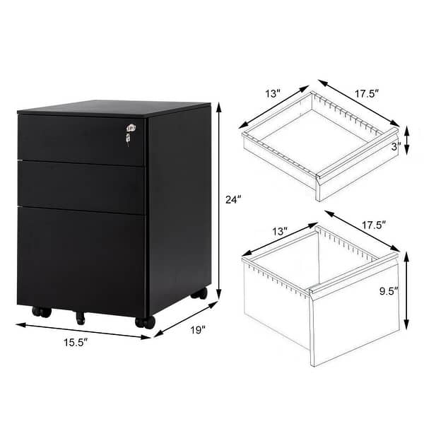 Shop Costway 3 Drawer Filing Cabinet Locking Pedestal Under Desk