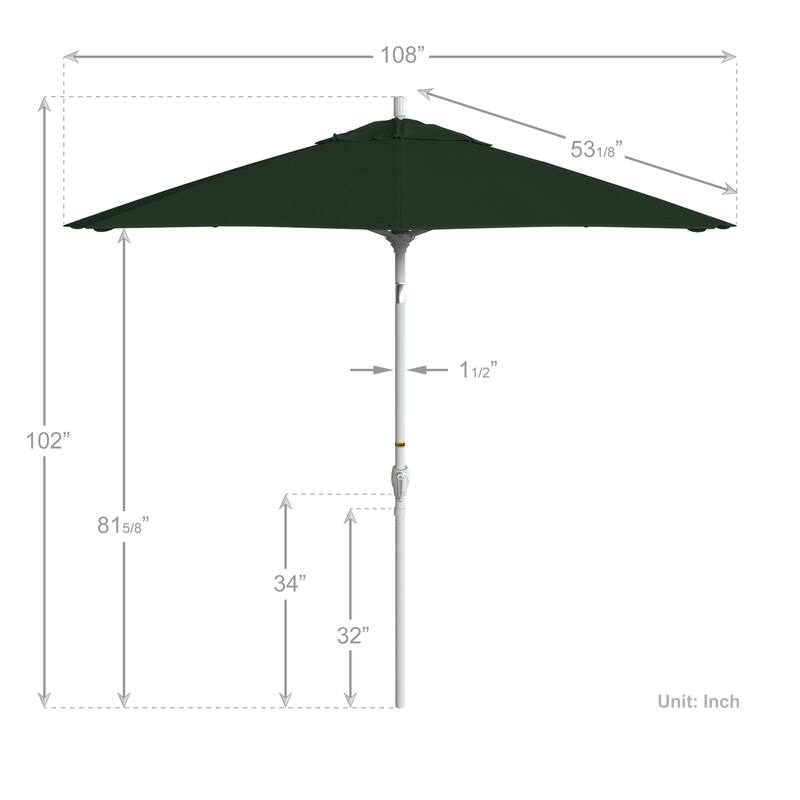 California Umbrella 9' Round Crank Lift Push Button Tilt White Aluminum Patio Umbrella Sunbrella