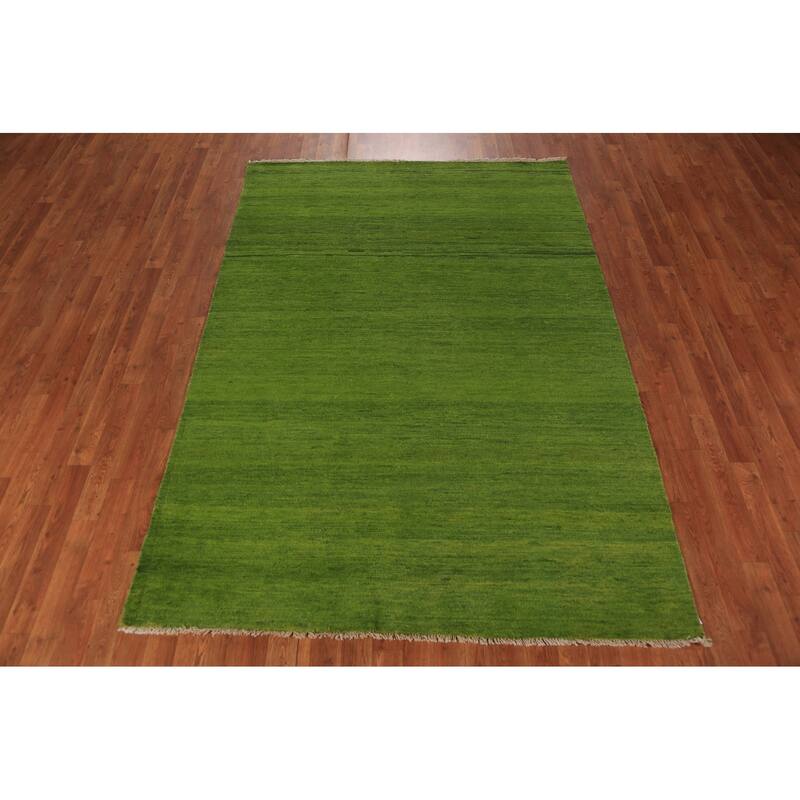 Modern Green Gabbeh Oriental Area Rug Handmade Wool Carpet 5'4" x 7'9