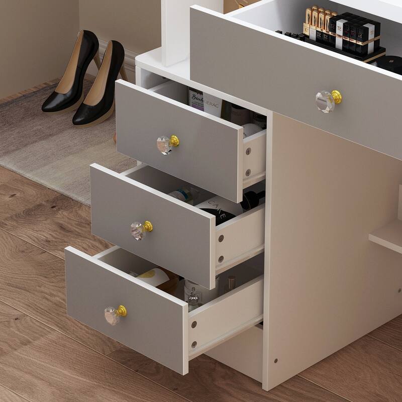 33"Wide Makeup Vanity Set with Stool and Mirror,3 Color Touch Light - 33"W