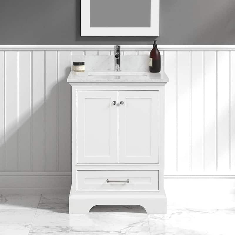 Blossom Copenhagen 24" Solid Wood Bathroom Vanity w/ Marble Top & Sink - Matte White