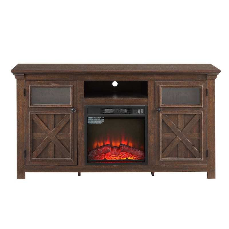 Farmhouse TV Stand Entertainment Console with Fireplace