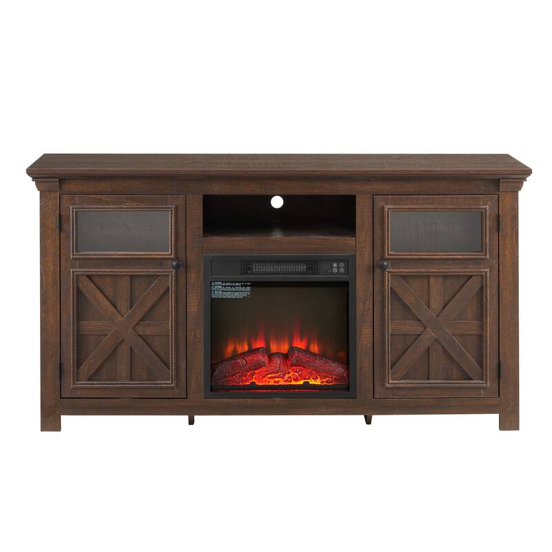 Fireplace TV Stand Media Console 2 Doors Cabinet with 18" Fireplace