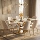 preview thumbnail 4 of 75, Voren Modern Rectangular Dining Table, Sintered Stone/Tempered Glass Top & Stainless Steel Gold Finish Pedestal Base