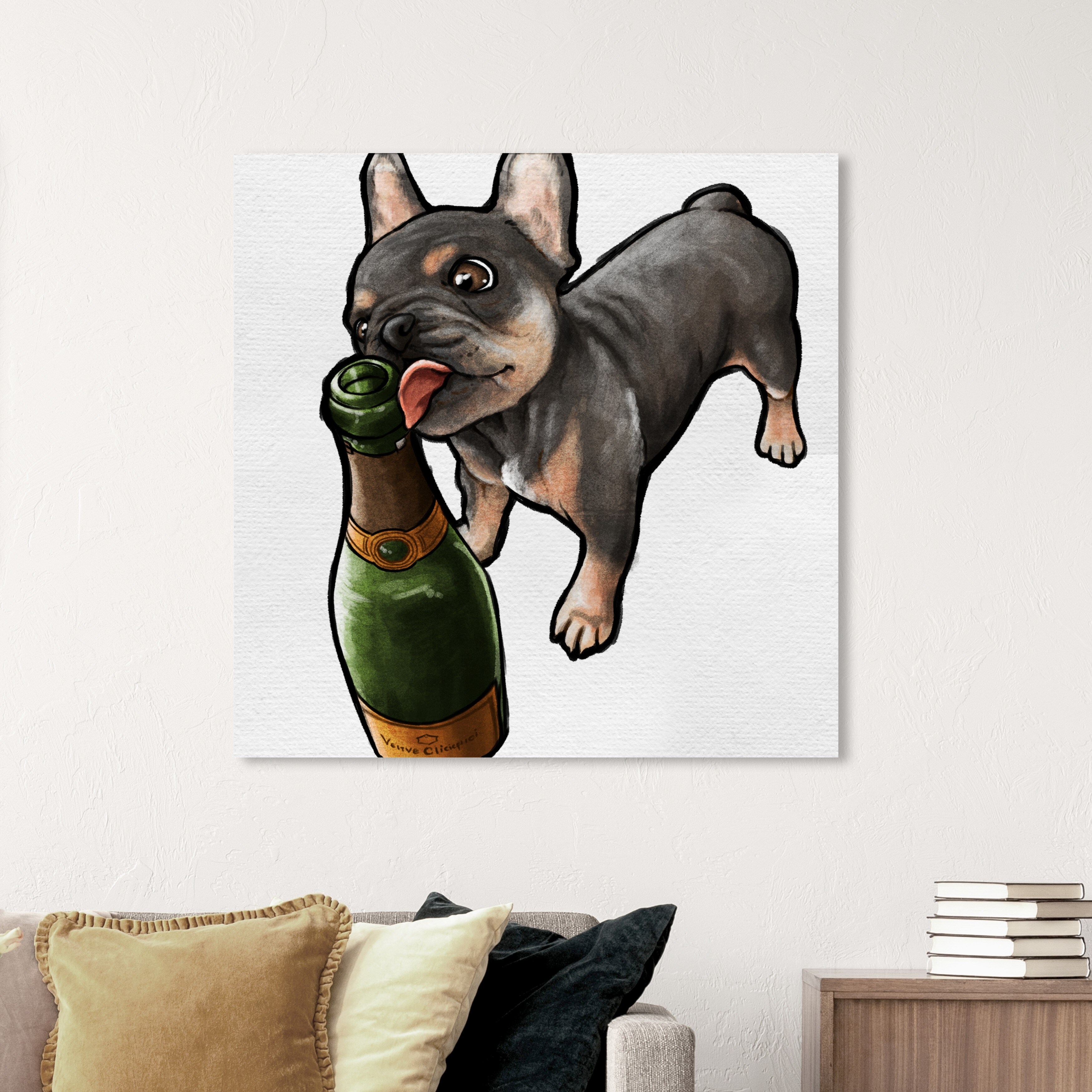 Oliver Gal 'Frenchie and Bubbly Custom' Animals Wall Art Canvas