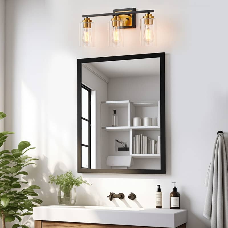 KAWOTI Rive 3-Light Antique Brass Dimmable Bathroom Vanity Light