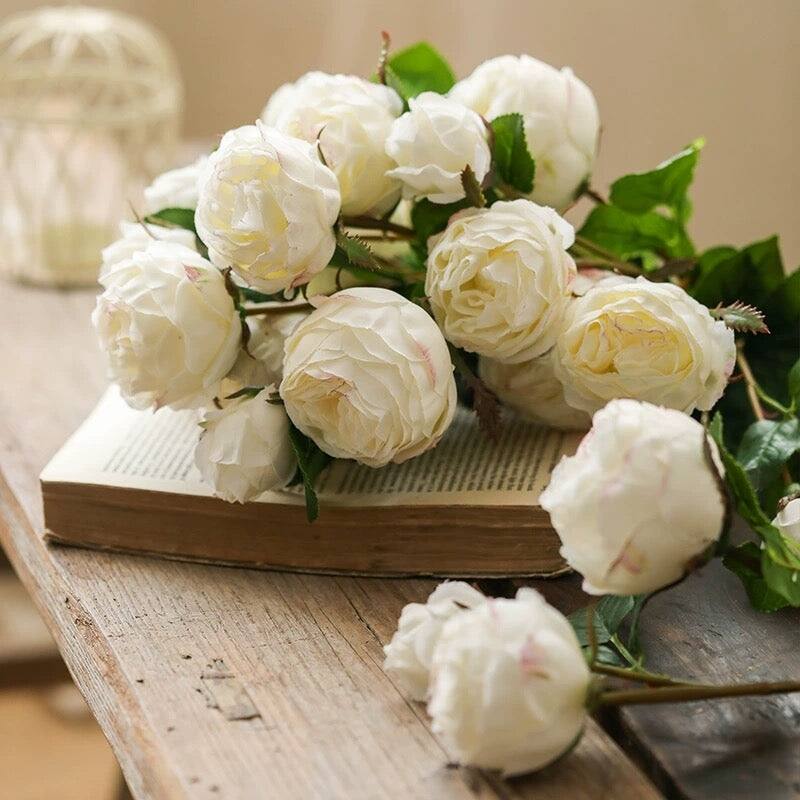 RusticReach White Cabbage Rose Stem 20.8" Tall