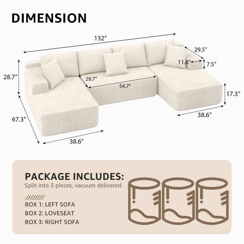 Oversized U-Shaped Sofa Modular Removable Applicable Living Room Furniture Set