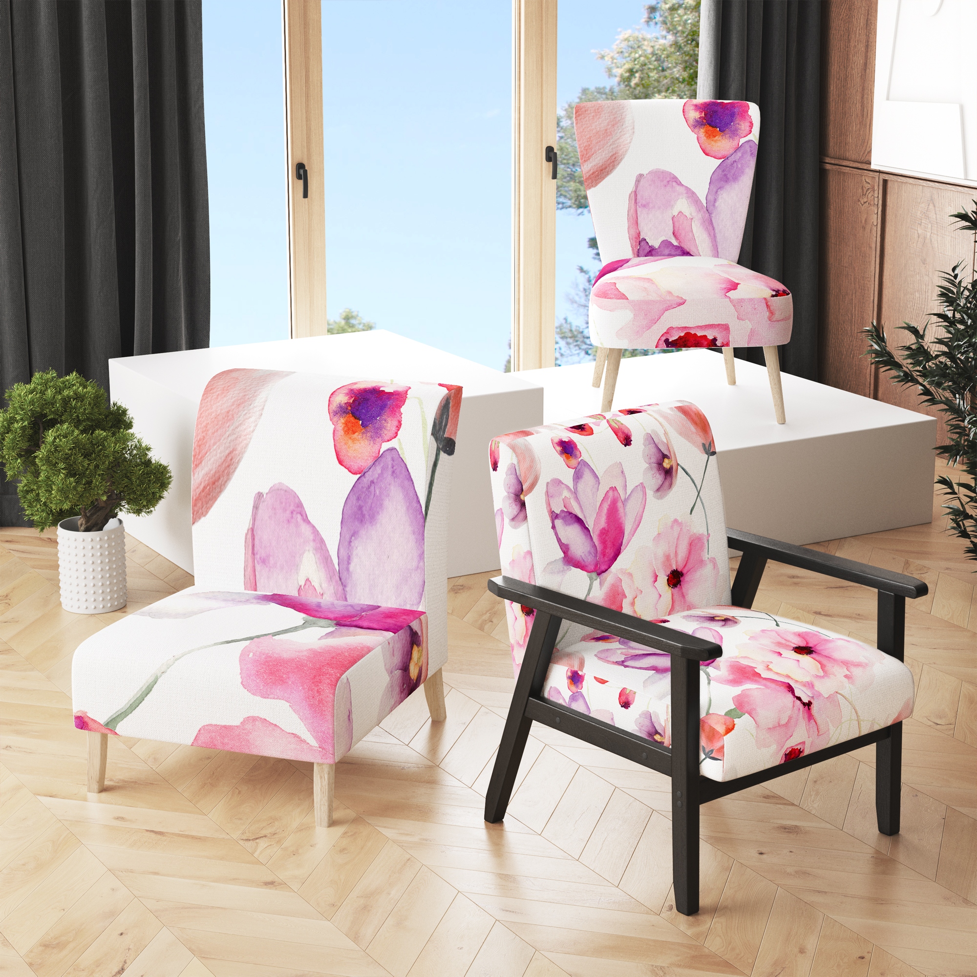 Pink floral store accent chair