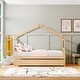 preview thumbnail 1 of 8, Twin Size Wooden House Bed with Trundle Bed & Roof , Natural Natural - Twin