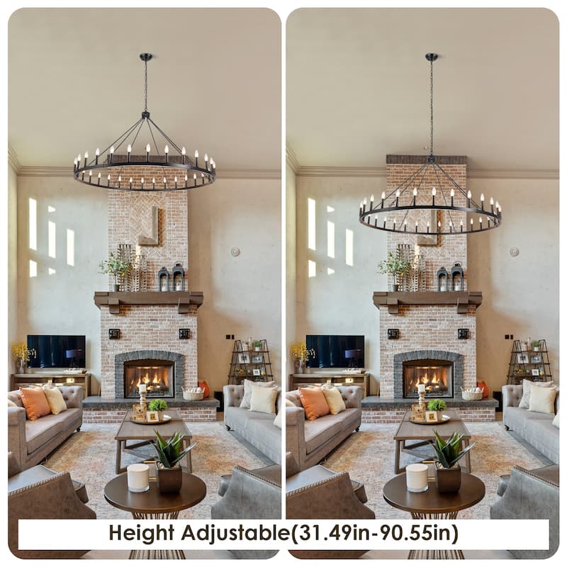 Vyolette 60 in. 30-Light Extra Large Farmhouse Round Wagon Wheel Chandelier, Classic Dining Room Living Room Chandelier