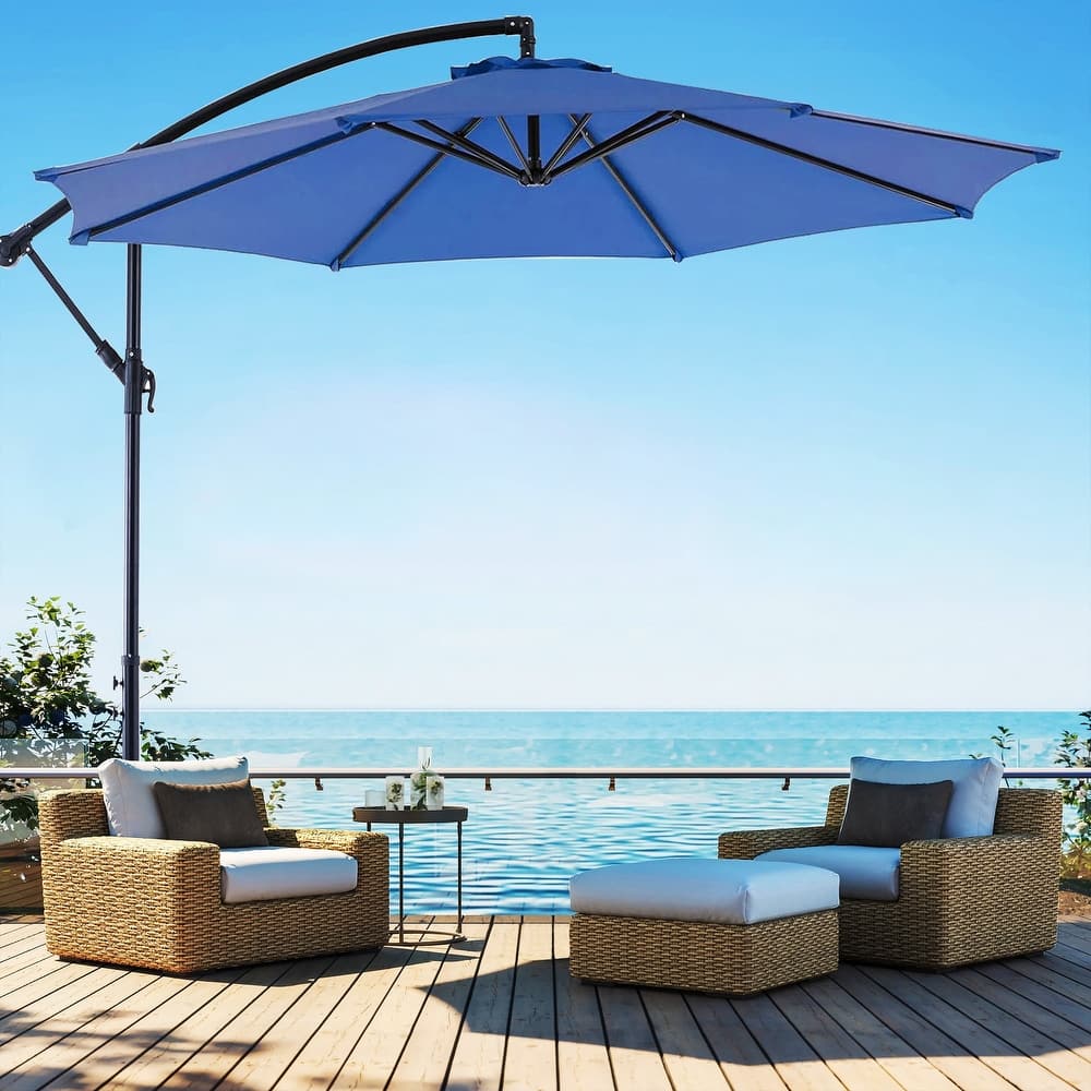 10FT Offset Patio Umbrella, Cantilever Outdoor Umbrellas Easy Tilt Adjustment, 73.2 Sq Ft UV Protection Hanging Market Umbrella