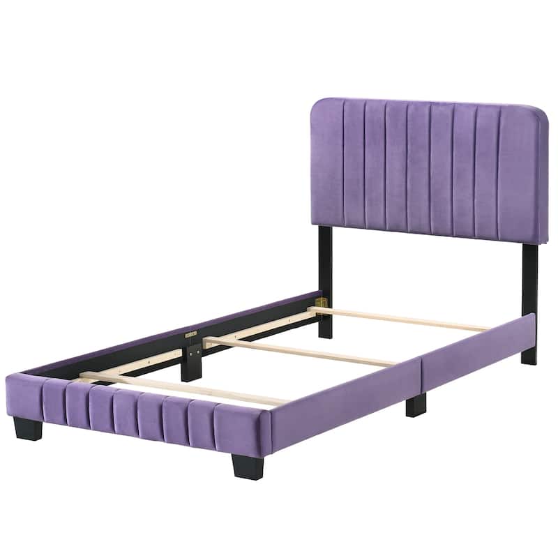 Velvet Channel Tufted Upholstered Twin Panel Bed - 81" - Purple