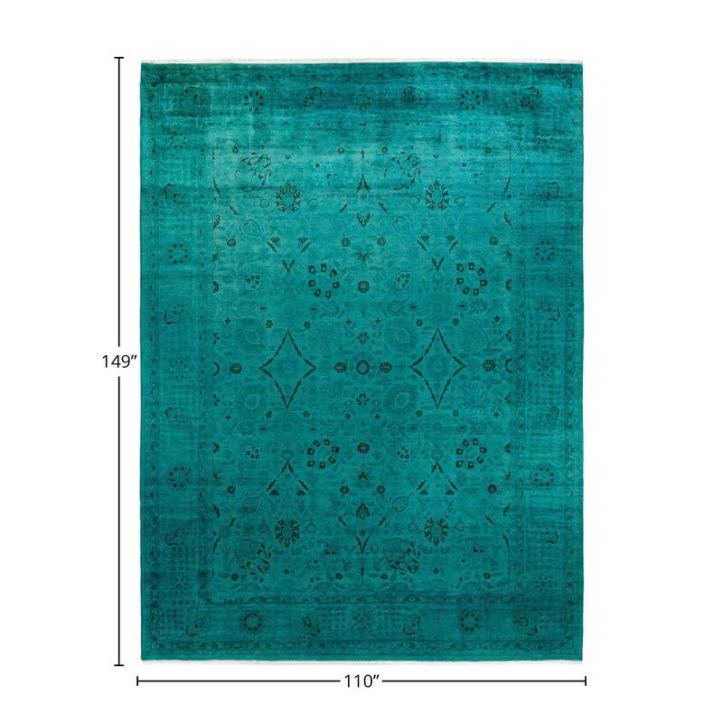 Fine Vibrance, One-of-a-Kind Hand-Knotted Area Rug - Green, 9' 2" x 12' 5" - 9' 2" x 12' 5"