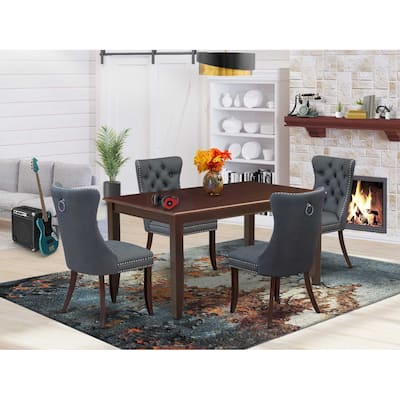 5-Piece Mahogany Finish Solid Wood Top-Rectangular Upholstered Dining Room Set-Seats 4