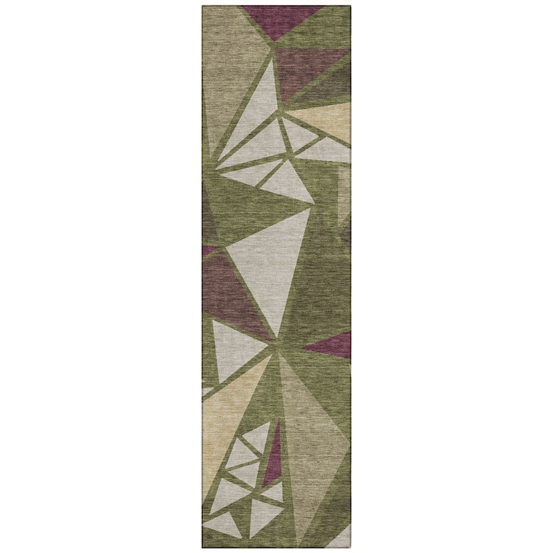 Machine Washable Indoor/ Outdoor Abstract Mosaic Chantille Rug