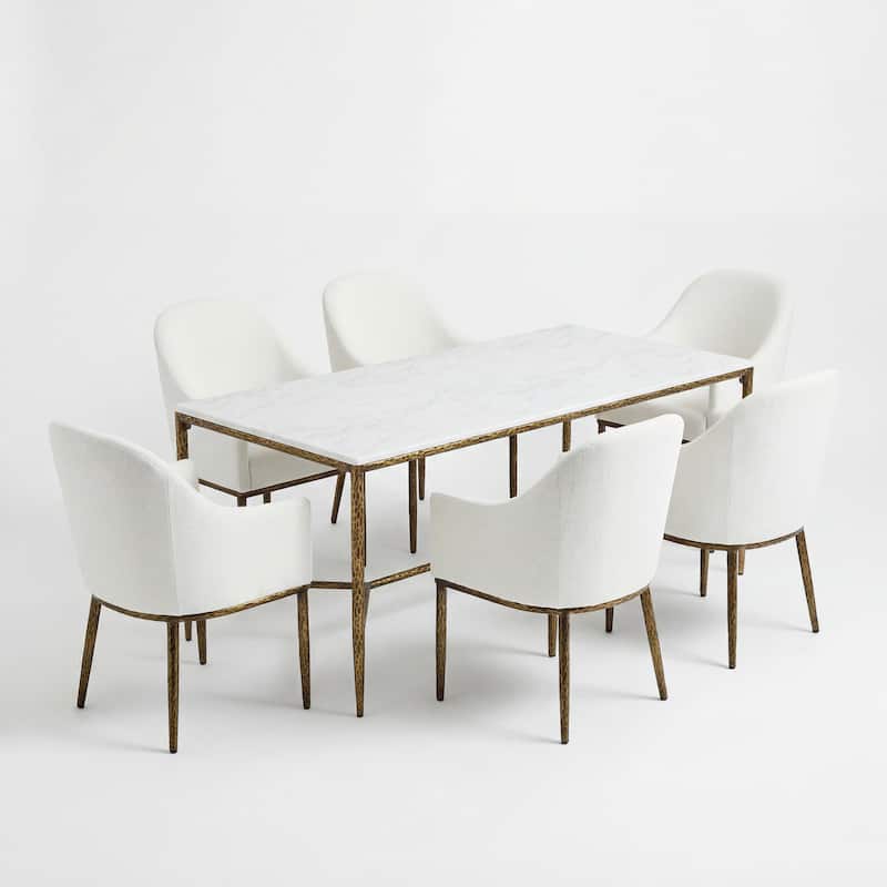 Christopher Knight Home - 7-Piece Industrial Metal Top Dining Set with Upholstered Chairs