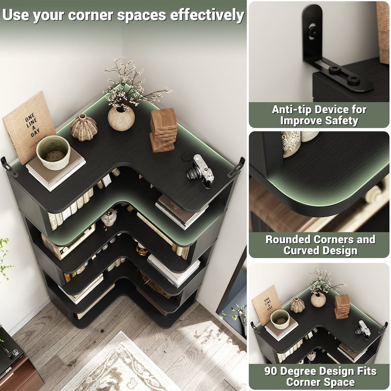 5-Tier Corner Space Shelving Bookshelves, Freestanding Display Storage Shelving