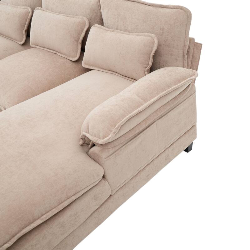 107.87" Modular Chenille Comfy Sectional Cloud Sofa with Double Chaise