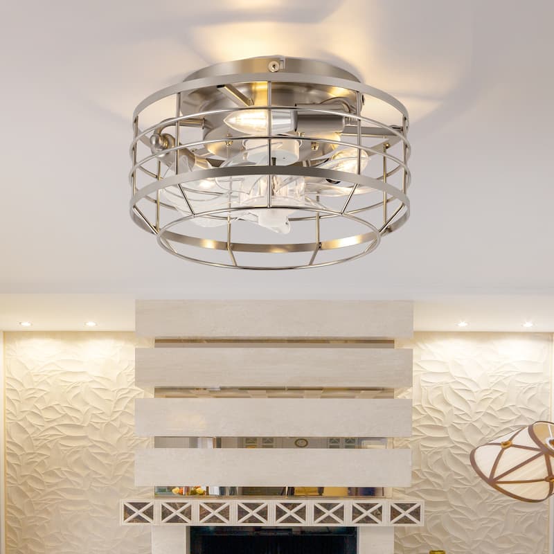 12" Low Profile Enclosed Cage Ceiling Fan with Light and Remote