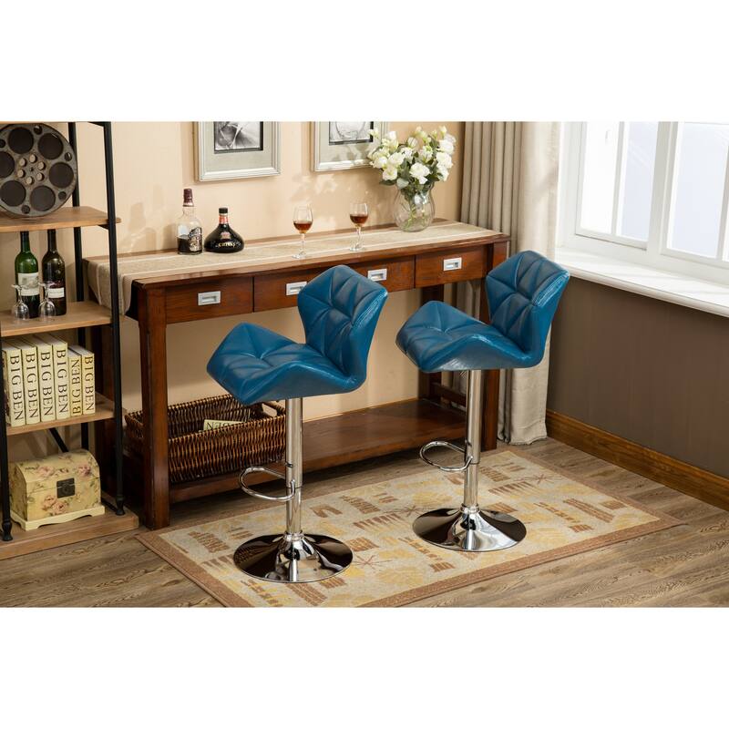 Contemporary Tufted Adjustable Height Hidraulic Bar Stools,Set of 2