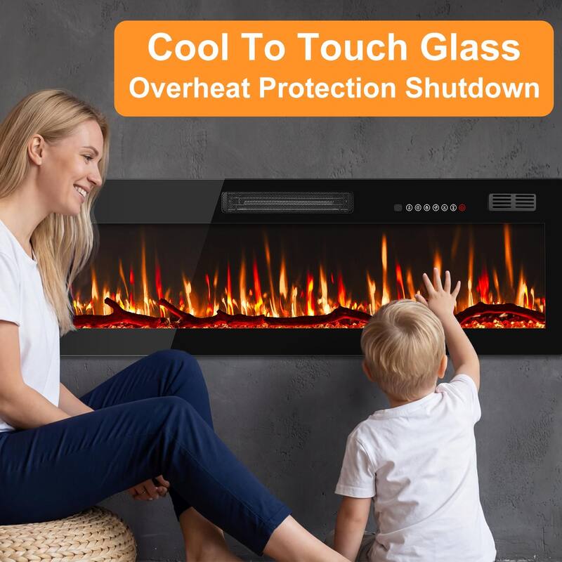 BOSSIN 50" Slim Linear Electric Fireplace with 8H Timer and Overheating Safe Design, 750w/1500w Electric Fireplaces Space Heater