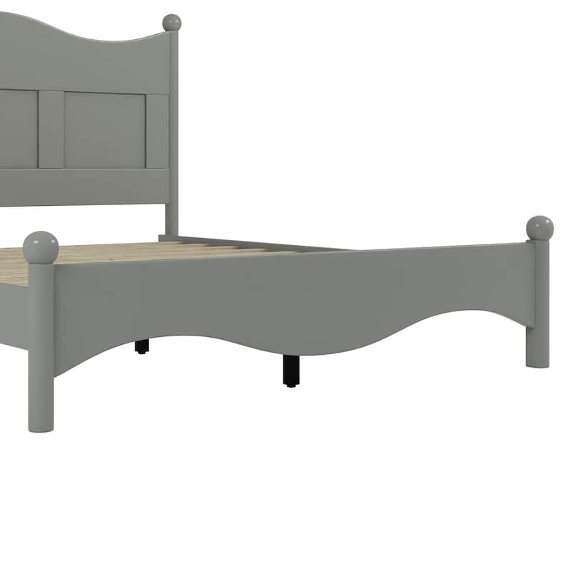 Queen Size Elegant Design Wood Platform Bed Frame, Retro Style Platform Bed with Wooden Slat Support, White
