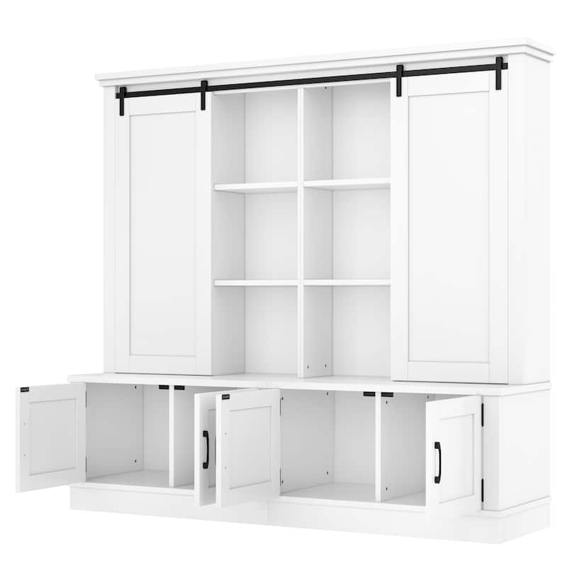 Roomfitters Large Entryway Hall Tree with Sliding Barn Door, Storage Cabinet with Shelves and Shoe Rack