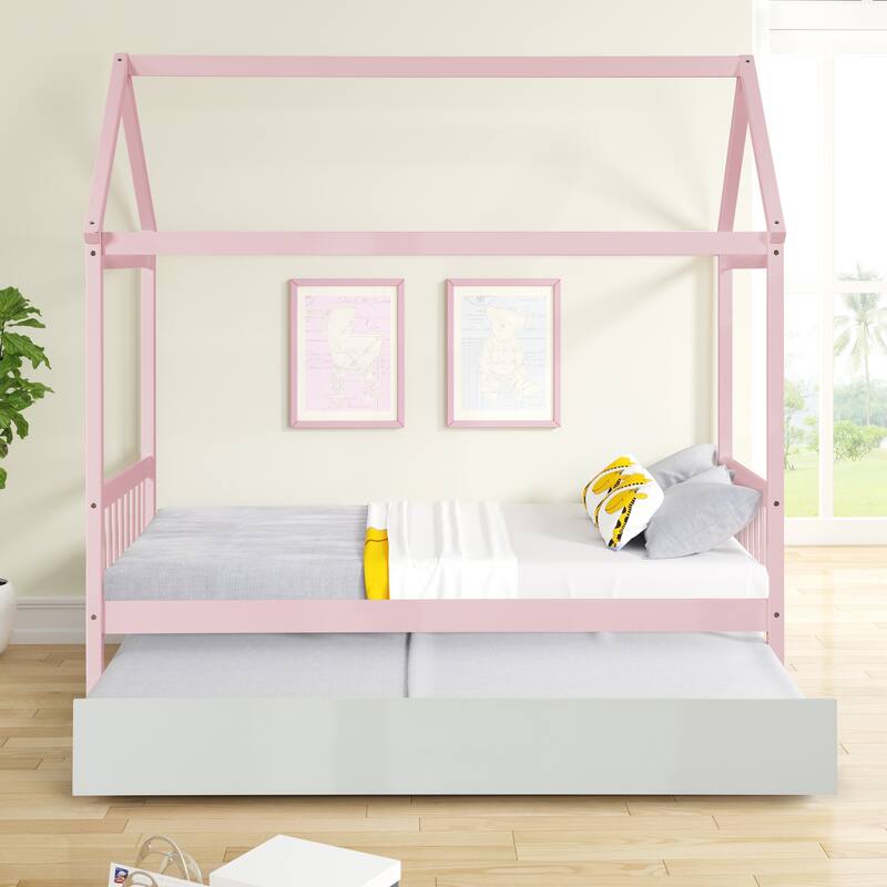 Twin Pine House Bed with Functional Trundle for Guests