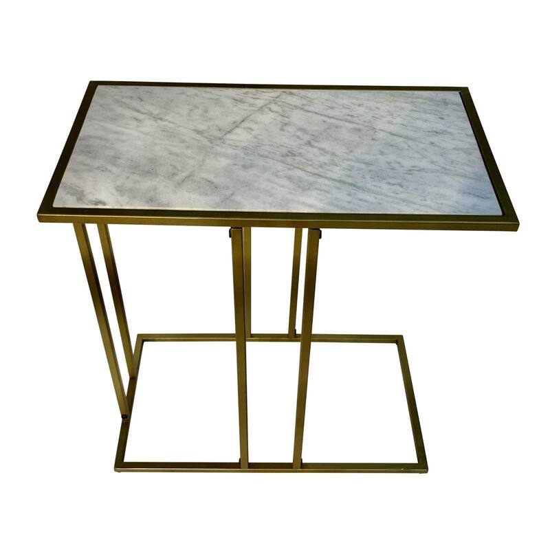 Rectangular Marbled End Table - 26" - White and Silver