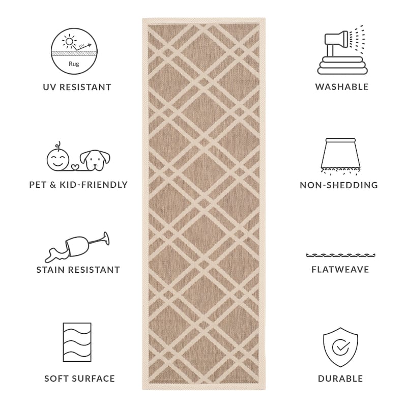 SAFAVIEH Courtyard Lisaveta Indoor /Outdoor Waterproof Patio Backyard Rug - 2'3" x 6'7" Runner - Brown/Bone