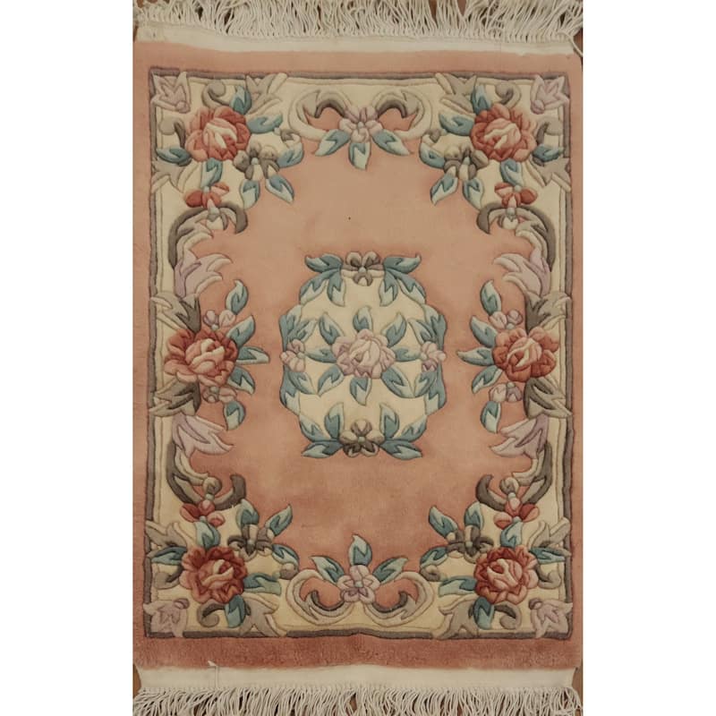 Hand Knotted Oriental 100% Wool Carpet Traditional Floral Oranges & Rust Art Deco Area Rug - 3' 2'' X 2' 0''