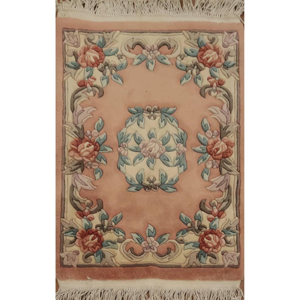 Hand Knotted Oriental 100% Wool Carpet Traditional Floral Oranges & Rust Art Deco Area Rug - 3' 2'' X 2' 0''