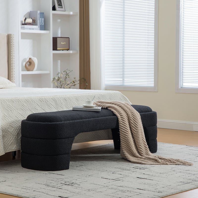 65"W Chenille Upholstered End of Bench ,Entryway Shoe Bench,FootStool Ottoman for Bedroom, Living Room