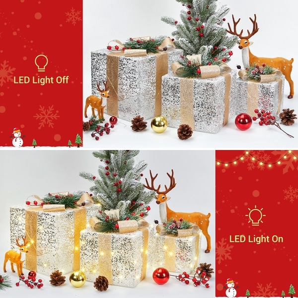 Set of 3 Christmas Lighted Gift Boxes, Light Up Xmas Ornaments