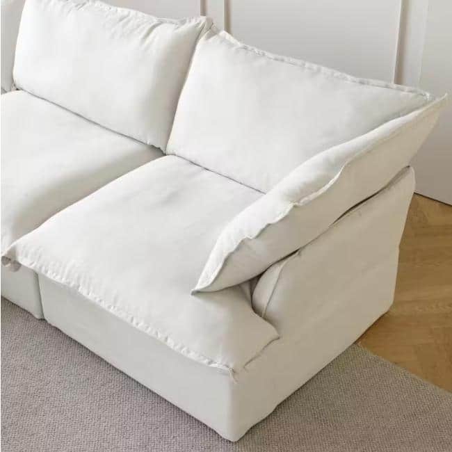 Minimalism Living Room Furniture Set Down Filled Comfort Overstuffed Modern Linen Sofa Loveseat, Chair and Ottoman