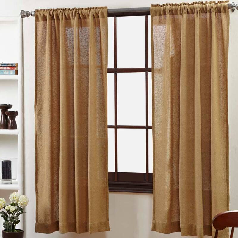 Farmhouse Curtains VHC Cotton Burlap Short Panel 63x36 Pair Rod Pocket Cotton Solid Color - Short Panel 63x36