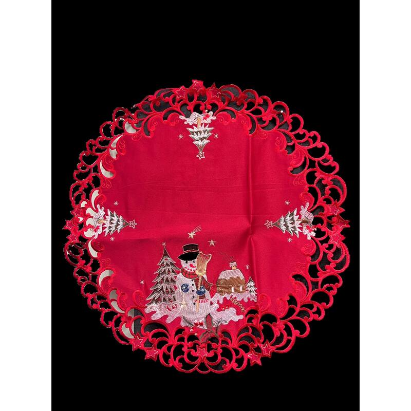 Snow Man Embroidered Cutwork Round Placemat, 23-Inch diameter