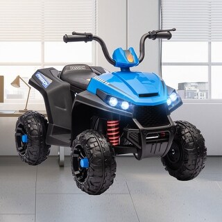 Battery-Powered 12V Four-Wheeler for Kids with Forward/Reverse, LED Headlights, Music, and All-Terrain Design - Blue