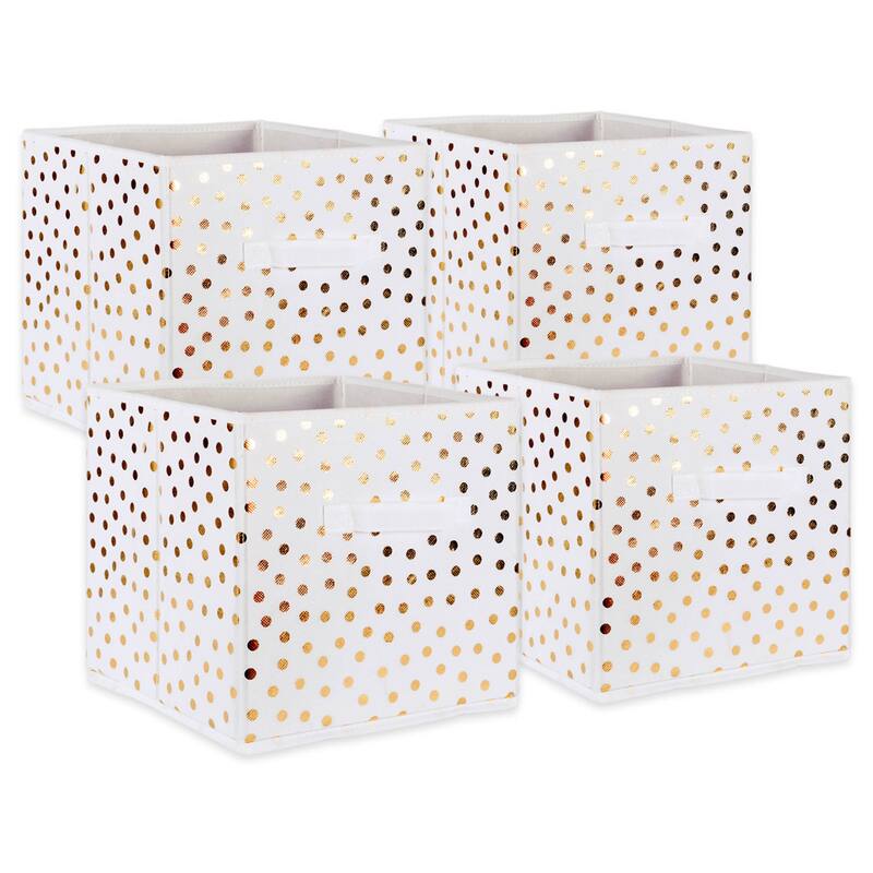 DII Nonwoven Polyester Cube Small Dots - Small - Set of 4 - White / Gold