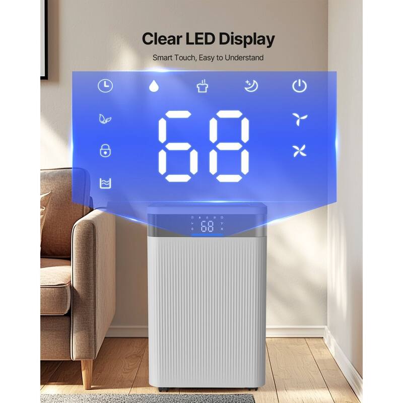 White 52Pt Dehumidifier with LED Display, Quiet 120CFM Airflow - 12.01 x 9.25 x 19.45 inch