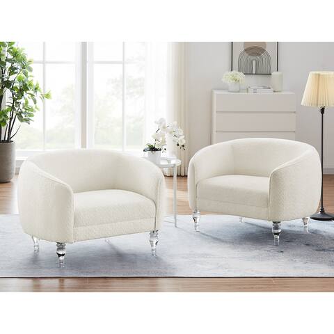 VANOMi Set of Two 41'' Extra Wide Barrel Chair, Boucle Chair With Acylic Feet