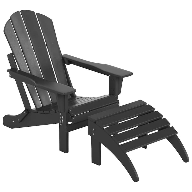 Polytrends Laguna All-Weather Poly Outdoor Patio Adirondack Chair Ottoman - Foldable