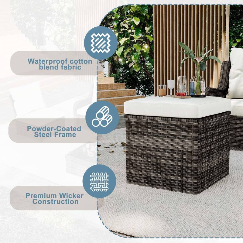 Outdoor Patio PE Wicker Ottoman with Cushion