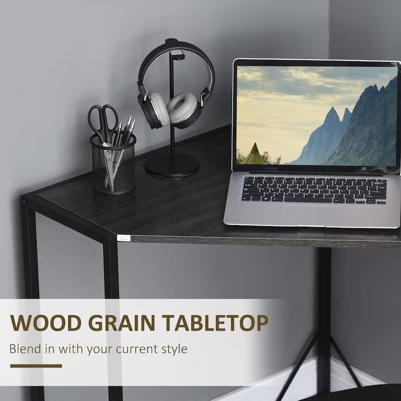 HOMCOM Space-Saving Small Corner Writing Desk & Corner TV Stand, Corner Computer Desk with Strong Metal Frame