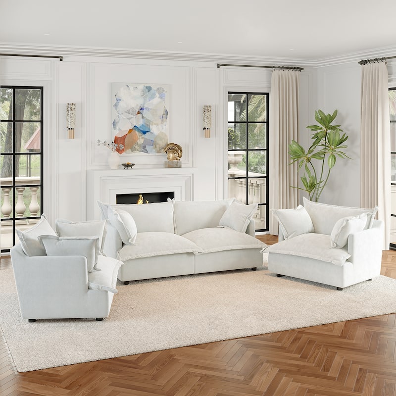 Cloud Chenille Upholstered Modular Sectional Sofa - Beige-4 piece