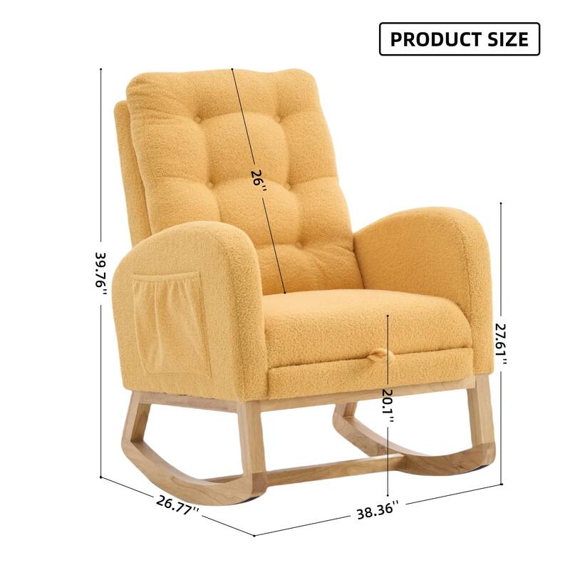 Accent Rocking Chair with Footrest & Storage Pocket, High-Back Rocker, Rubber Wood Lounge Chair