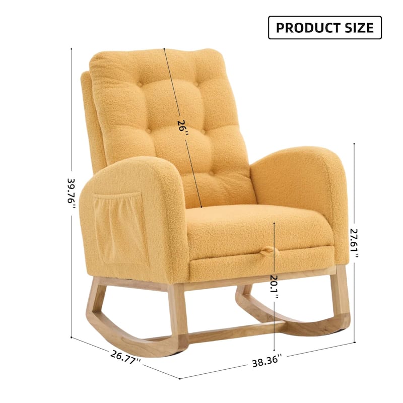 GDFStudio - Plush High-Back Rocking Chair with Footrest & Storage Pocket