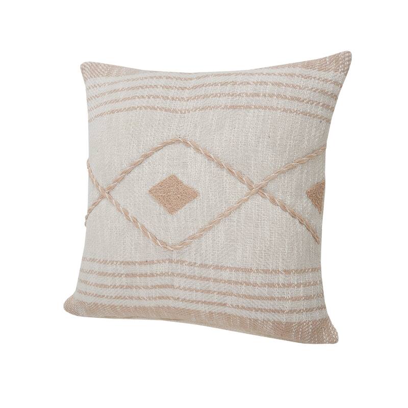 Handwoven Coastal Edge Diamond Square Throw Pillow - 20" - Tan and White